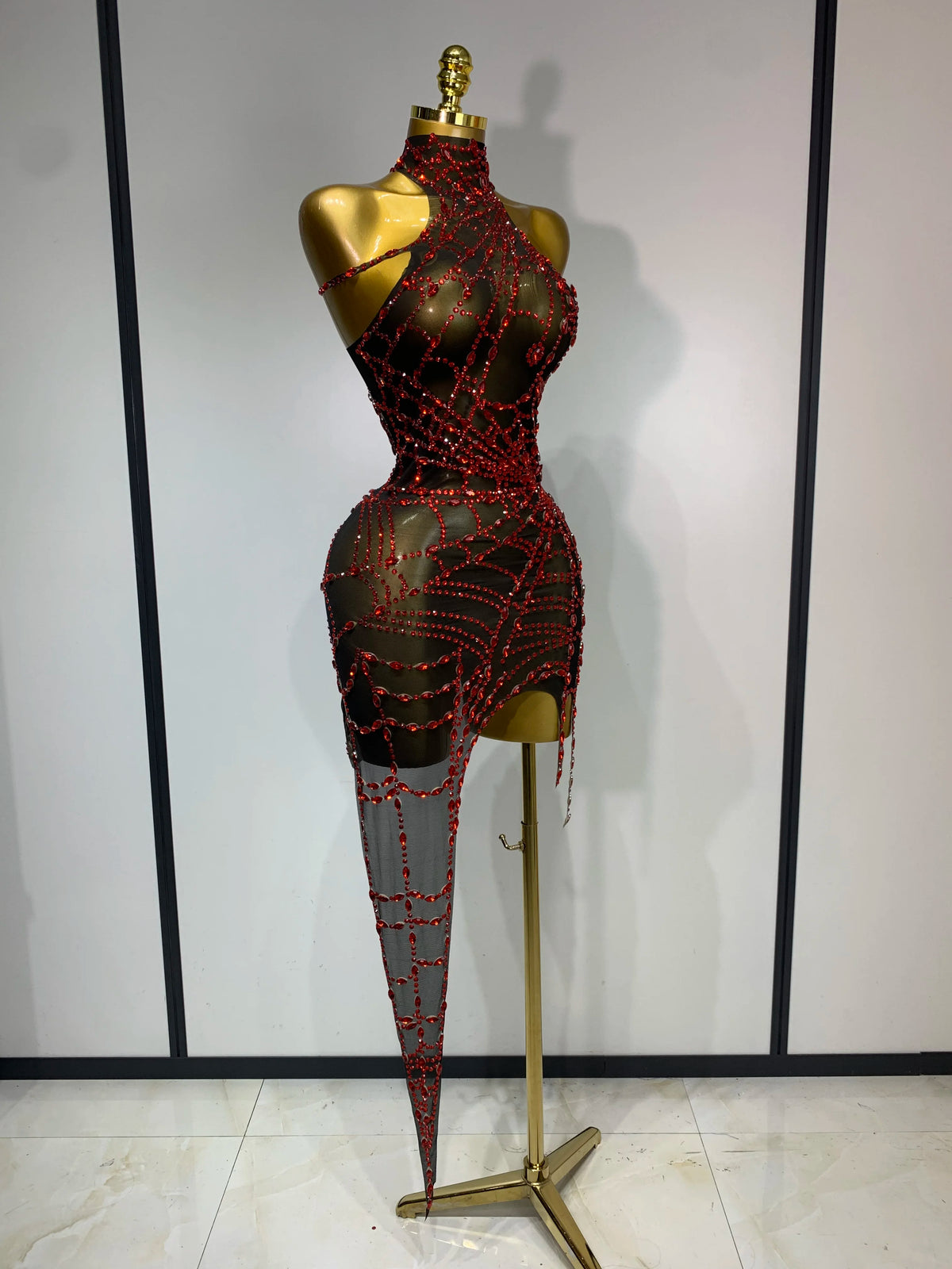 Women Luxury Black Mesh See Through Crystal Diamond Bodycon Dress Sexy Evening Party Club Nightclub Dress Singer Stage Costume