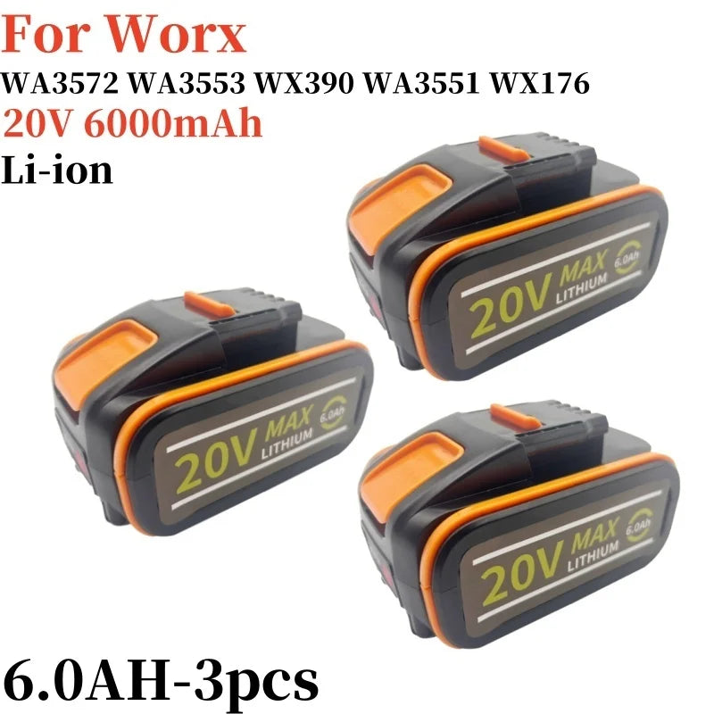 For worx 20V 6.0Ah Lithium battery Rechargeable WA3553 WA3551 WA3553.1 WA3570 for All WORX Electric and Garden Tools