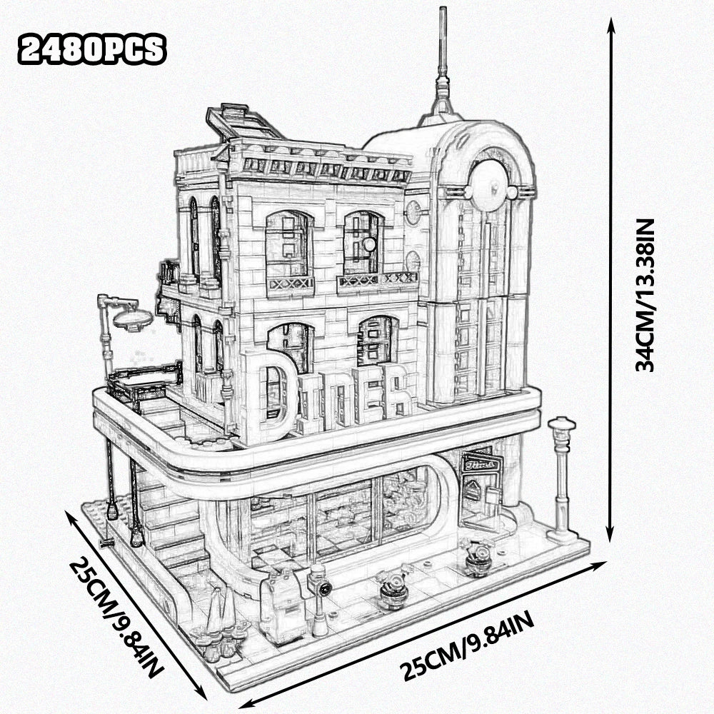 Creative Expert Brick Bank Street View Building Blocks Tudor Corner Assembly Downtown Diner Assembly Square Model Sets Toys Gift For Adults Room Decor 10251