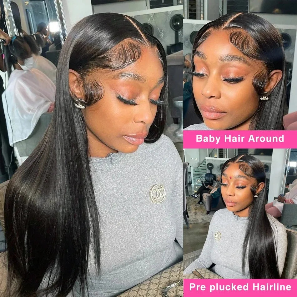 Golden 5x5 Glueless Lace Frontal Wigs Pre Plucked 220%Density Bone Straight 6X6 Closure Lace Front Human Hair Wig 30 34 Inches