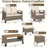 7 Piece Patio Furniture Set, Wicker Patio Conversation Set with Swivel Glider, Loveseat Sofa, 2