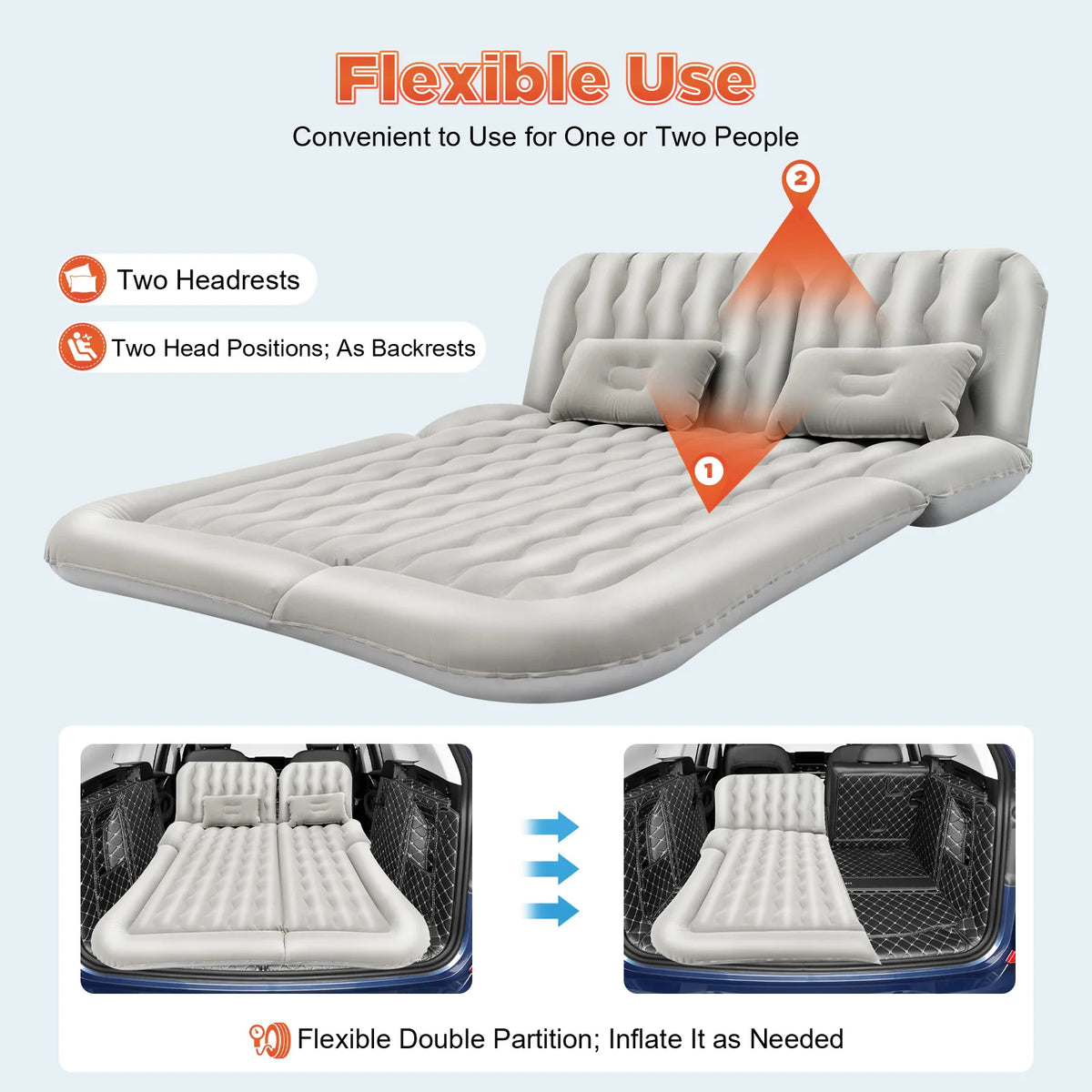 SUV Air Mattress w/ Air Pump, Inflatable Car Mattress for Trunk, Camping Bed Cushion Travel Back Seat Sleeping Bed