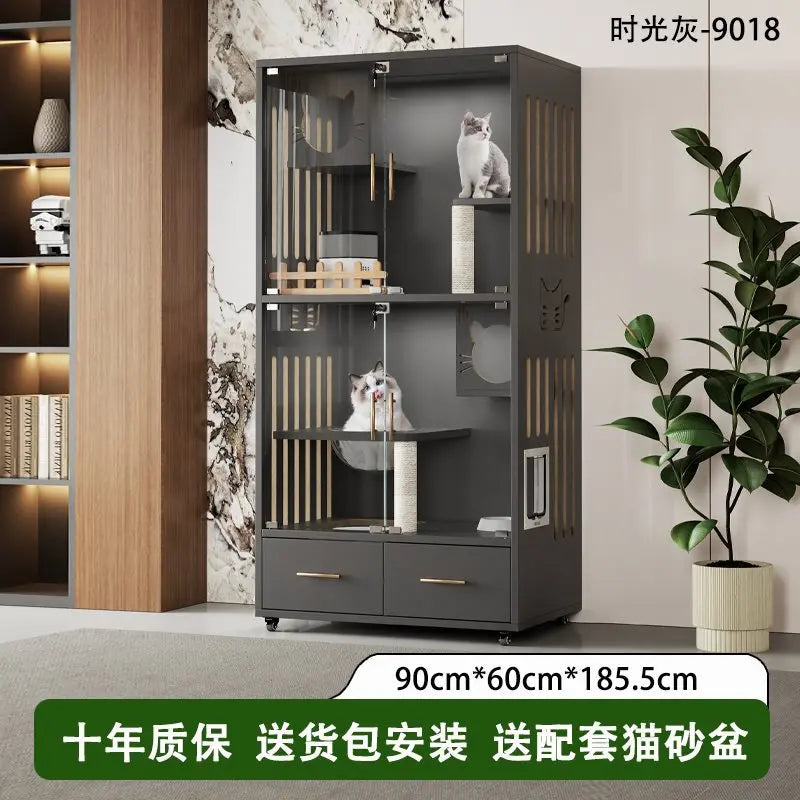 Cat nest cat villa solid wood household indoor litter box with toilet integrated cabinet luxury large cat house