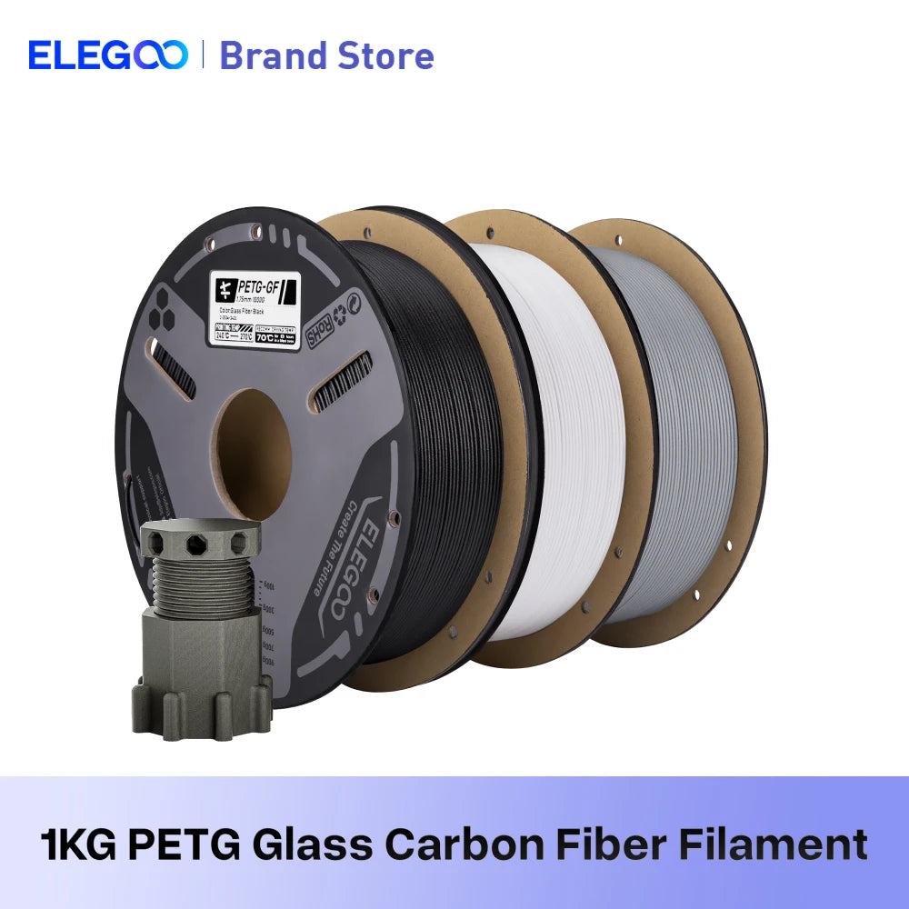 ELEGOO Glass Fiber PETG-GF Filament 1.75mm Gray White Black 1KG/2KG/5KG/10KG For US EU