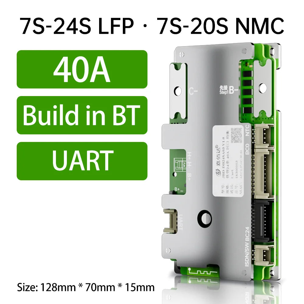 JBD Smart LiFePO4 BMS 7S 8S 24V 12S 13S 14S 36V 16S 48V 20S 21S With Built-in Bluetooth 40A 80A 100A Uart Function For E-bike