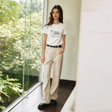 OLrain White Casual T-shirt for Woman 2026 Fashion Chic Embroidery Straight Short Sleeve O Neck Simple Summer Clothes O57XT95502
