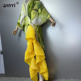 WINYI Pleated Slim High-Fork Dress for Women Fashion Beach Cover-Up Muslim Kaftan Abaya Dubai Luxury Long Evening Gown