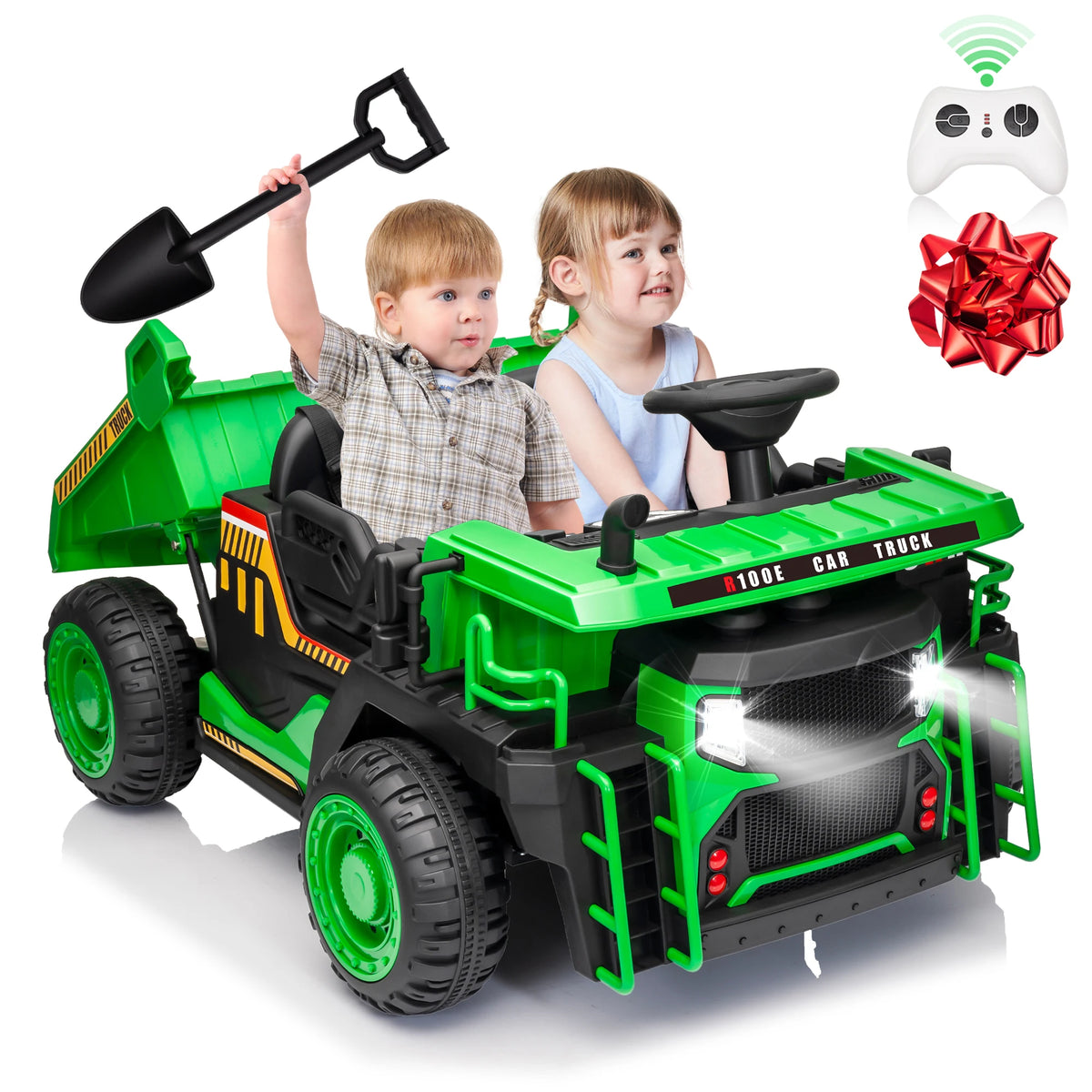 24V Ride on Toys w/Remote Control, 2 Seater 400W Ride on Dump Truck, Electric Powered Ride on w/Dump Bed, 3 Speeds, Shovel, Blue