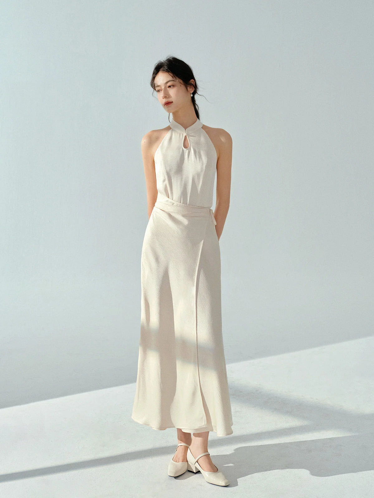 Elegant Jacquard Maxi Dress Chinese Style Sleeveless Long Dress Slim Draped Cut Vintage Inspired Outfit Women Autumn Casual Wear