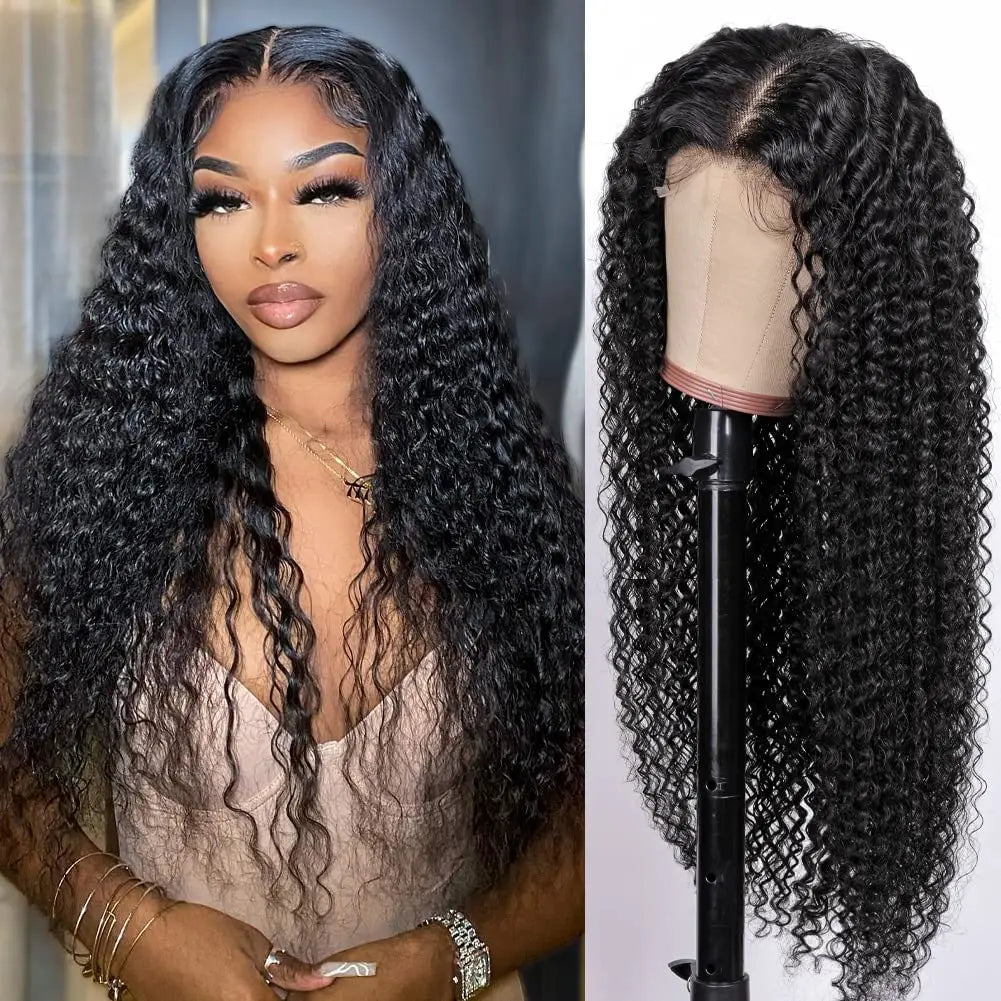 Curly Glueless Wigs Human Hair Ready to Wear Deep Wave Lace Front Wigs Wear And Go Pre Plucked Pre Cut 5x5 4x4 Lace Closure Wigs