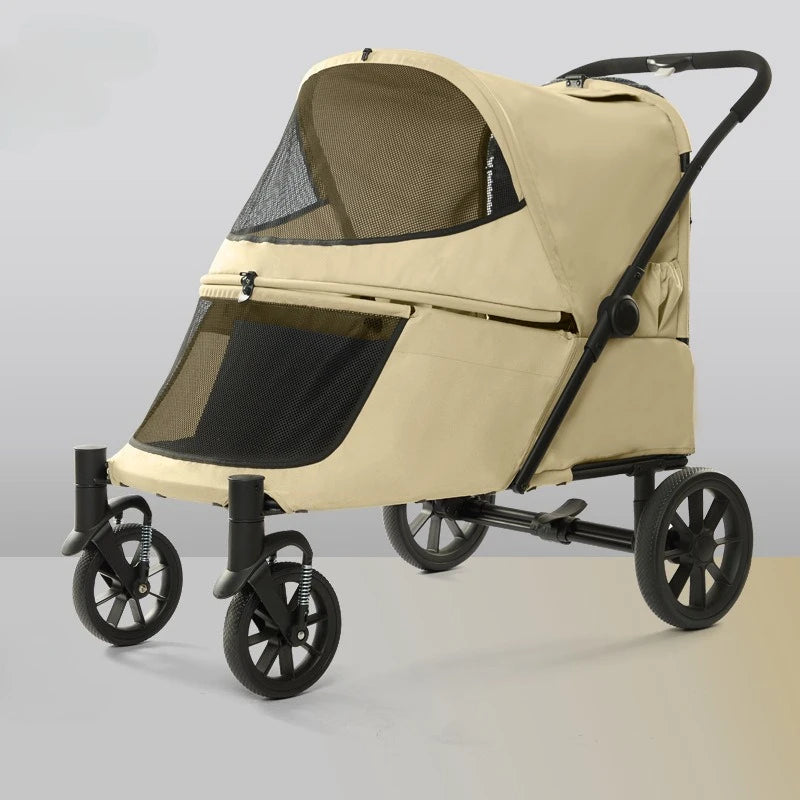 Foldable Dog Stroller Big Wheel with Ramp Brake Dog Strollers Suspension Outdoor Portable Large Dogs Stroller Oxford Pet Carrier