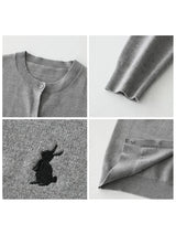 CHIC VEN Women T-Shirts New Multi Color Option Simple Solid Rabbit Embroidery Knitted Cardigan Sweater Autumn Spring 2025