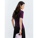 VIMLY Women's Summer T-Shirt 2026 Elegant Fashion Ladies Tee Adjustable Bow Tie Asymmetrical Hem Slim Fit Short Sleeve Top A5210