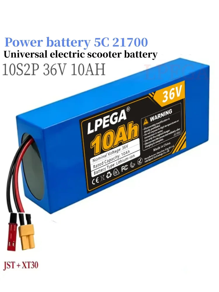 10S2P 21700 5C power lithium battery pack 36V 100% 10.0Ah rechargeable 500W for electric scooters, bicycles, motorcycles