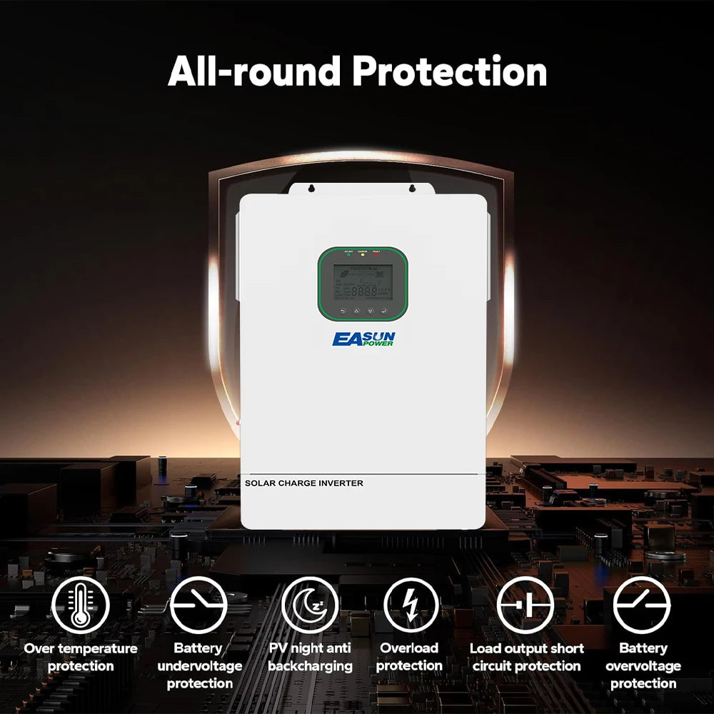 EASUN POWER 6.5KW Hybrid Inverter 48V Split Phase Inverter 110V Solar Charger Pure Sine Wave Parallel Inverter 150A MPPT Dual CT