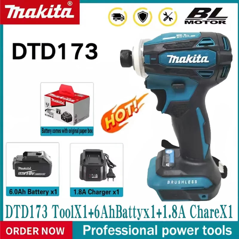 Makita DTD173 18V Cordless Impact Driver 180 N.m Brushless Electric Drill Screwdriver LED Light Multi-function Household To