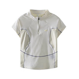 Spring Summer Sweet Girl Semi Zip Outdoor Sport Short T Shirt Women Quick Dry Slim Fit Fitness Running T-shirt Top