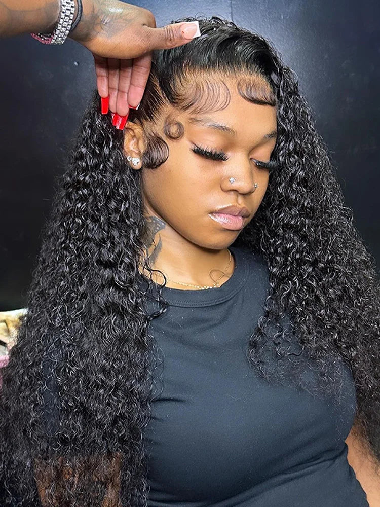 Kinky Curly 13x4 Lace Front Human Hair Wigs For Women Indian Deep Curly Lace Frontal Wig Wet And Wavy Closure Wigs 200% Density