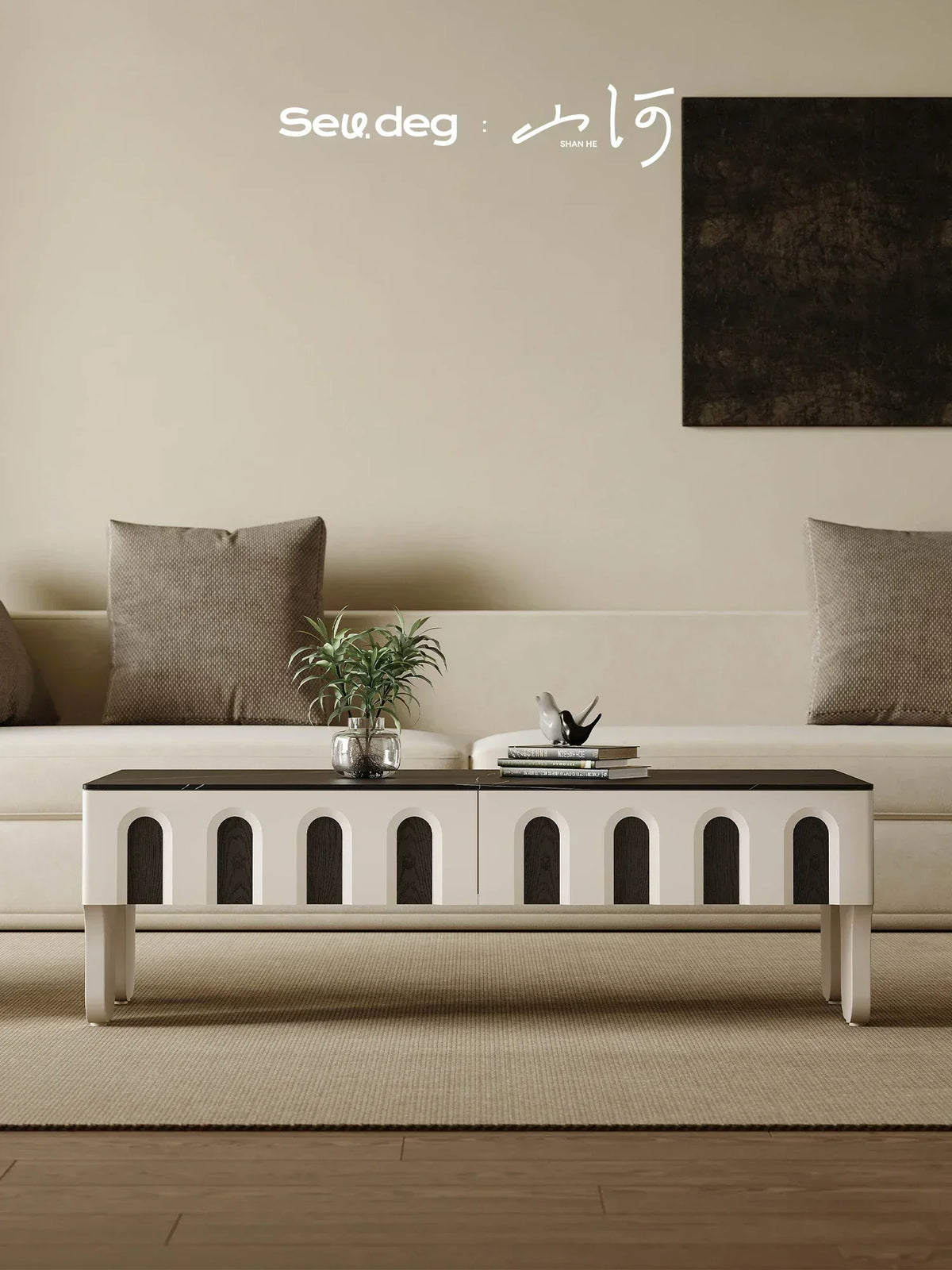 Stone Plate Coffee Table Living Room Large and Small Apartment Type Red Oak Wood Grain Coffee Table Light Luxury Modern