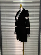 Brand New 2025 Women Sexy Deep V Neck Long Sleeve Beaded Blazer Bandage Dress Elegant Evening High Street Party Dress