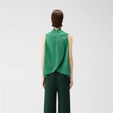 Miyake Pleated High-neck Sleeveless Women Leaf Fold Top
