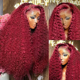 99J Burgundy 250 Density 13x4 HD Lace Front Wigs Human Hair Red Wine 30