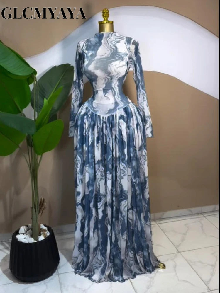CM.YAYA Women leaf Print patchwork smock Midi A-line Long Maxi Dress 2026 Elegant Evening Birthday Party Dresses Trendy Vestidos
