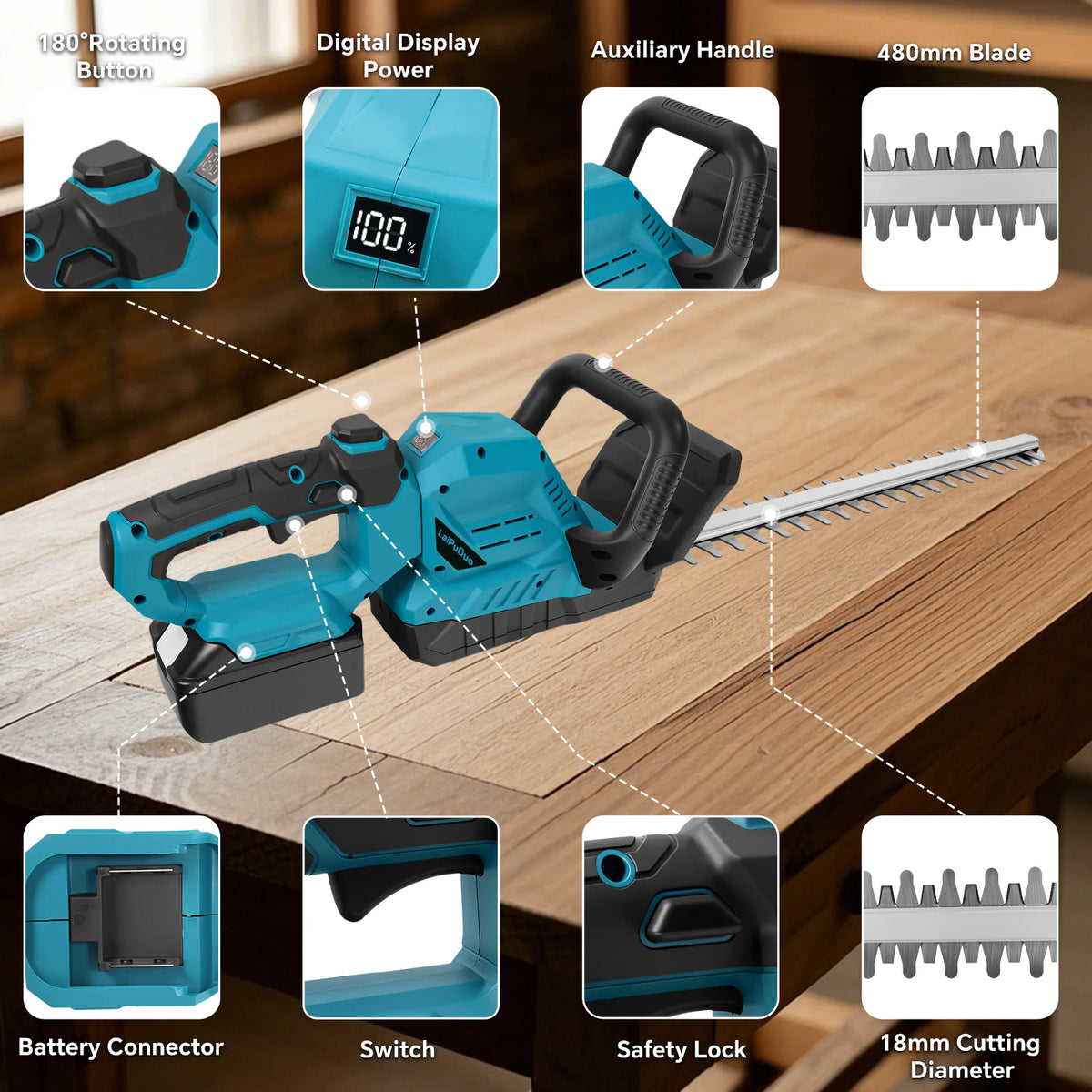 Brushless Electric Hedge Trimmer 3000RPM Cordless Garden Bush Trimmer 180°Rotatable Handle Power Tool For Makita 18V Battery Pin