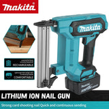Makita 18V Lithium-Ion New Cordless Nail Gun, 6.0Ah Battery, 100-Nail Capacity, Ideal for Flooring, Shelving & DIY Wood Projects