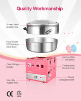 SucceBuy Electric Cotton Candy Machine 1000W Commercial Candy Floss Maker with Stainless Steel Bowl for Birthday Family Party