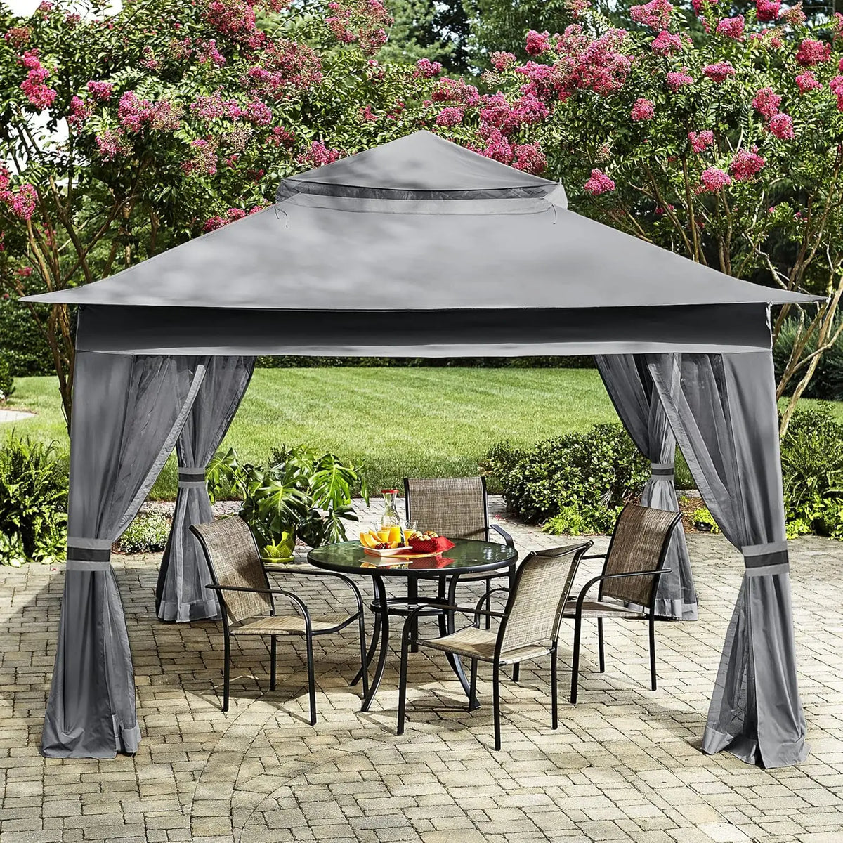13x13 Pop Up Gazebo with Mesh Walls Outdoor Patio Canopy Sun Shelter Dark Gray, Custom