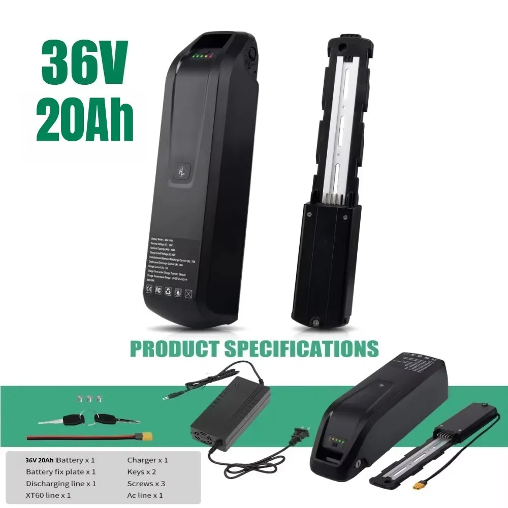 Hailong E-Bike Battery 36V 48V 20000mAh 20Ah Mountain Bicycle 18650 Electric Bateria Pack for Bafang 1500W 1000W 750W 500W