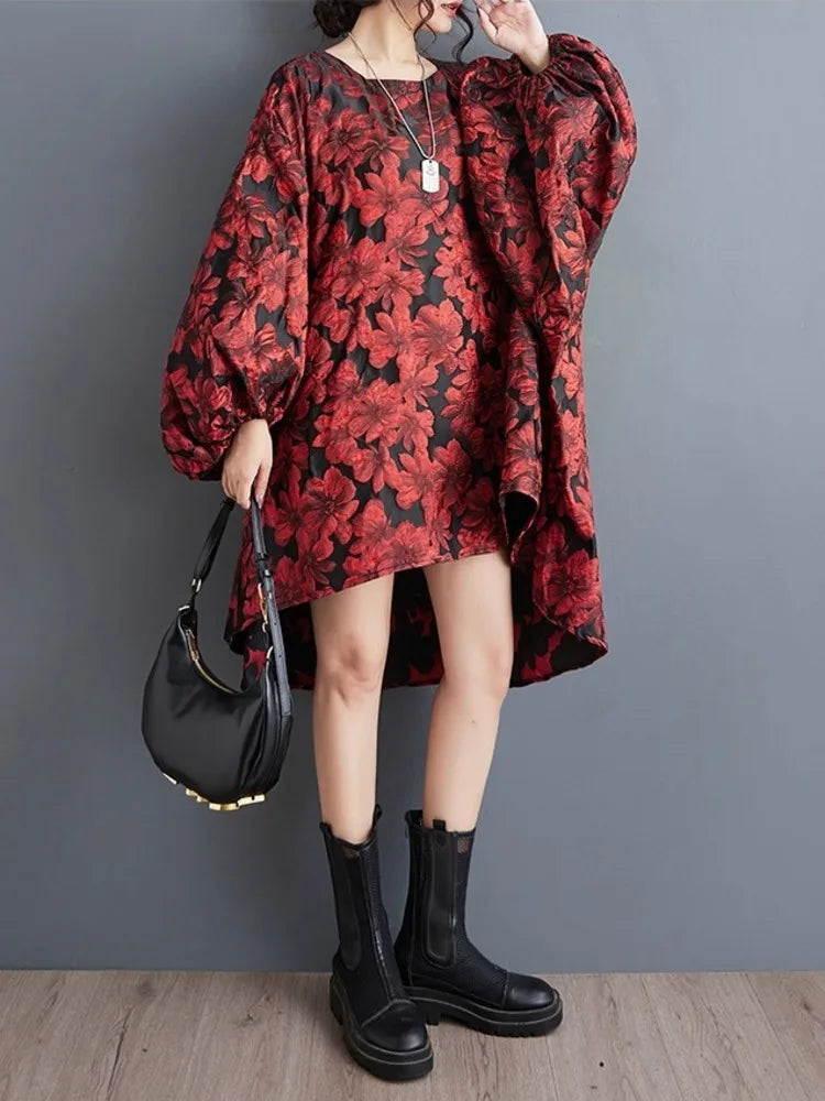 SHENGPALAE Korean Fashion Elegant Chic Dress Casual Loose Batwing Sleeve Robe Vestido Women's 2026 Autumn New Clothing 5R2243