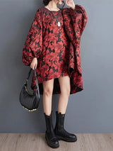 SHENGPALAE Korean Fashion Elegant Chic Dress Casual Loose Batwing Sleeve Robe Vestido Women's 2026 Autumn New Clothing 5R2243