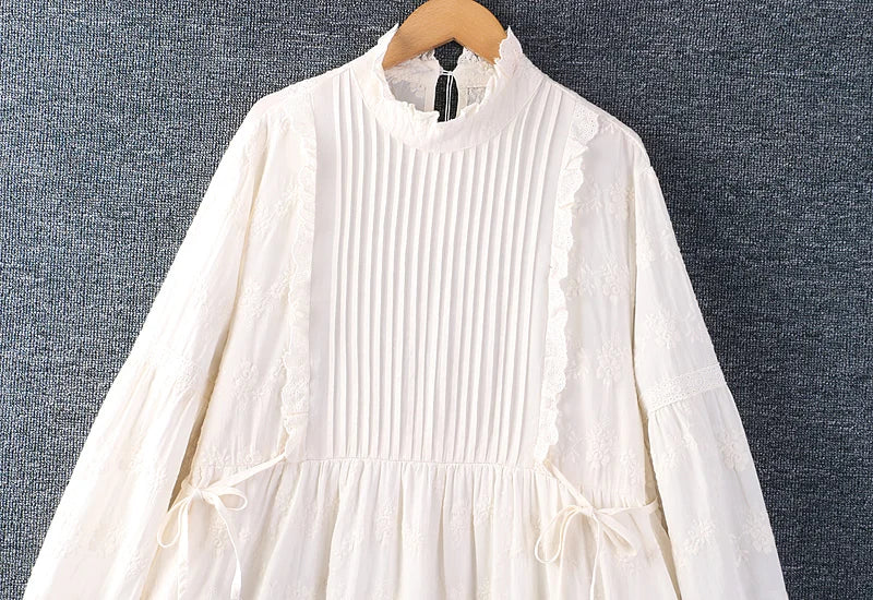 Spring New Women Japanese Small Fresh Lace Collar Embroidery Solid Color Dress