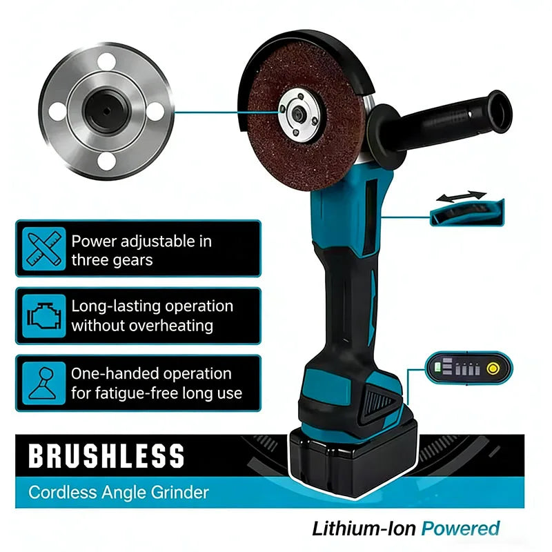 Makita DGA404 18V Brushless Cordless Angle Grinder, 125mm High Power Rechargeable Cutting Polishing Machine