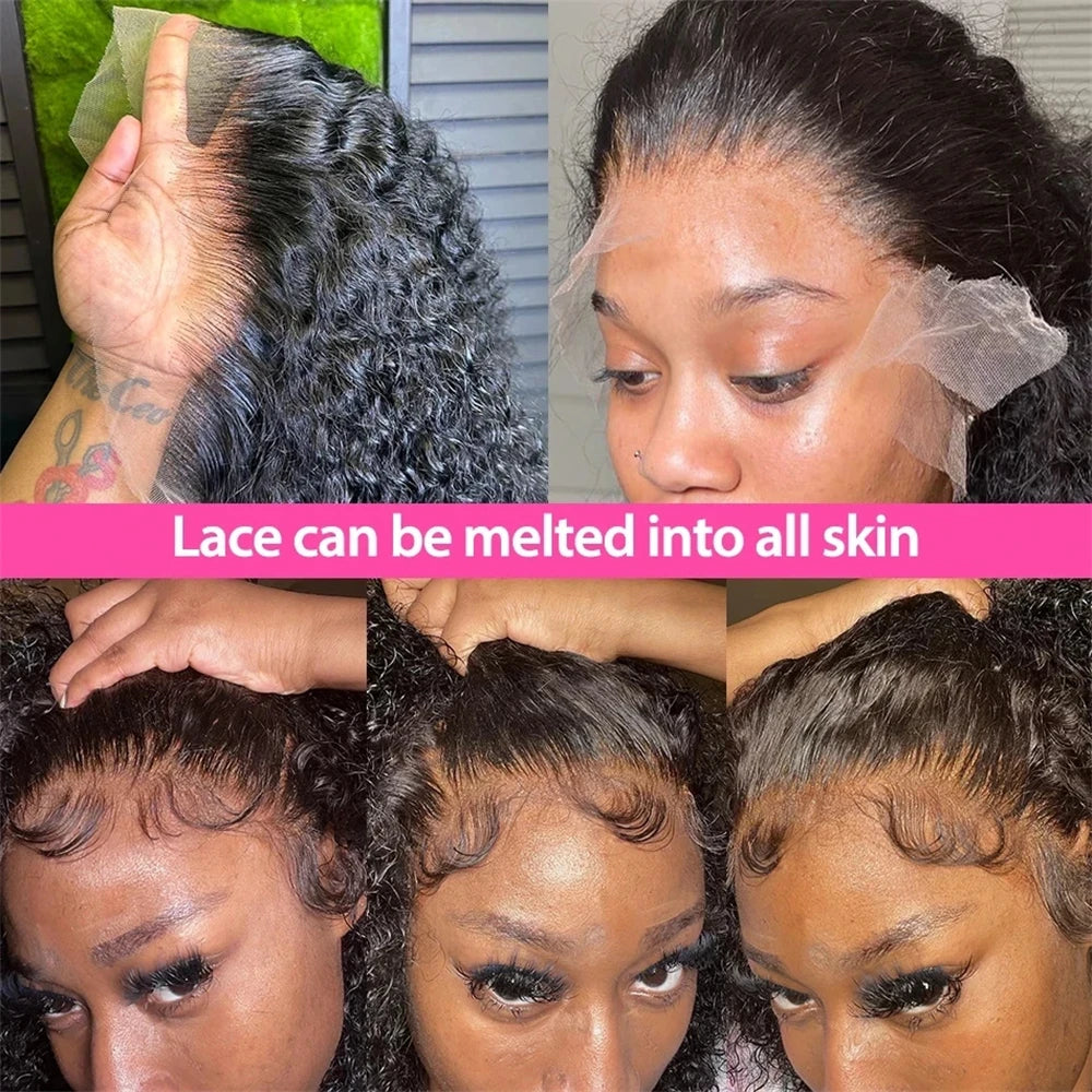 Deep Wave Bob 100% Human Hair Wigs Pre Plucked 13x4 Lace Front Wigs Water Wave Human Hair Curly 4x4 Lace Closure Wigs Burmese Human Hair For Black Women 240% Density 16 Inch