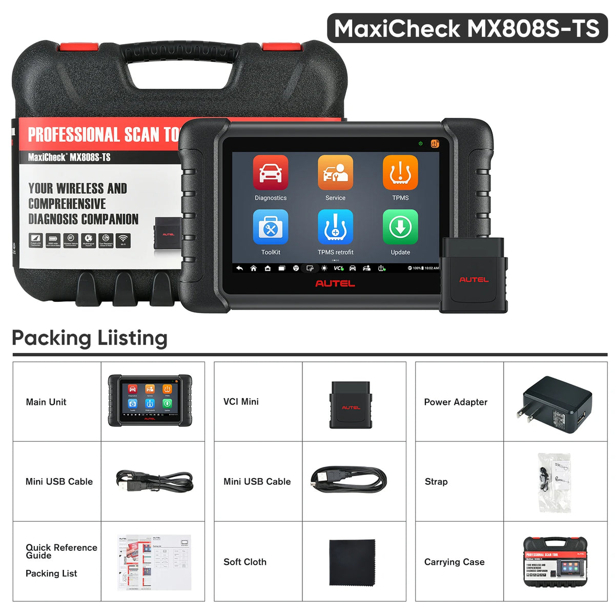 Autel MaxiCOM MX808S-TS All-in-one TPMS Diagnostic Tool Bidirectional Scanner TPMS Programming Relearn Retrofit pk MK808S TS