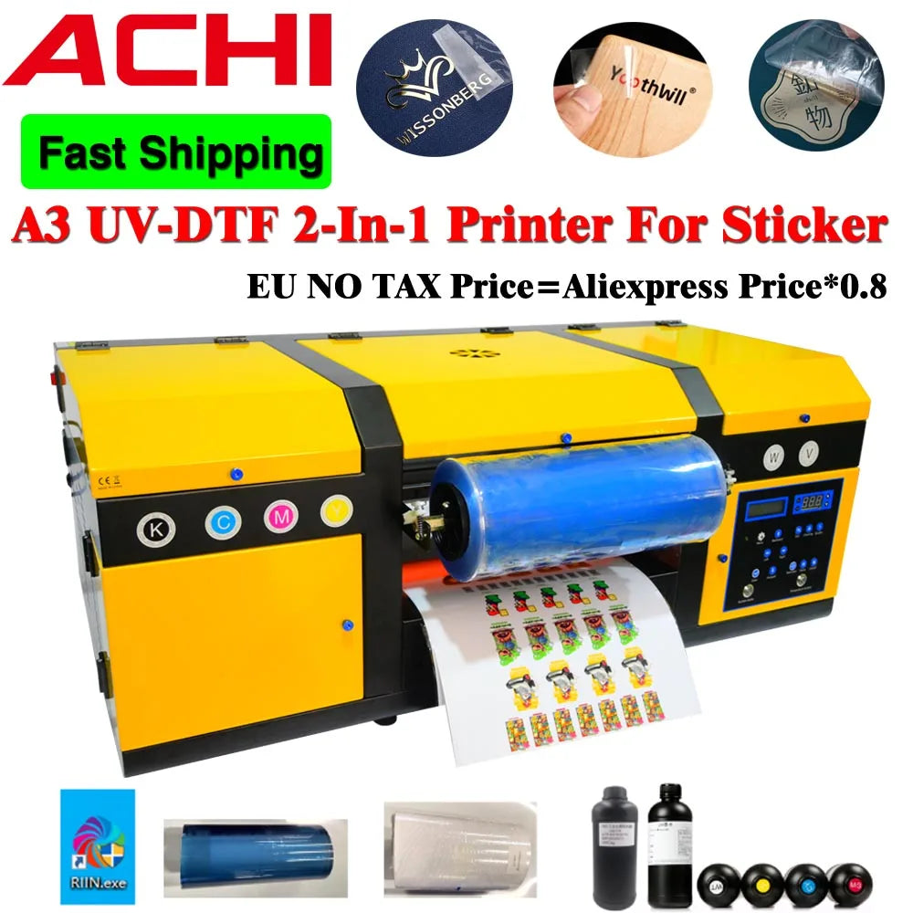 US STOCK A3 UV DTF Printer Laminating 2 in 1 Varnish Gliding Printer Sticker Waterproof Dustproof for Wood Glass Phone Case