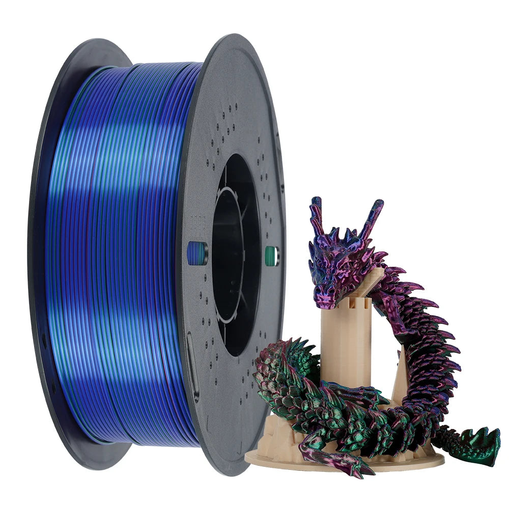 KINGROON 5KG Silk Tricolor PLA Filament 1.75mm, Three-colour Coextrusion 3D Printing Material, New Color Change, 5Roll 1kg/Spool