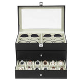 12 Compartment Watches & Glasses Display Box, Watch Box Organizer Storage Case with Large Glass Lid