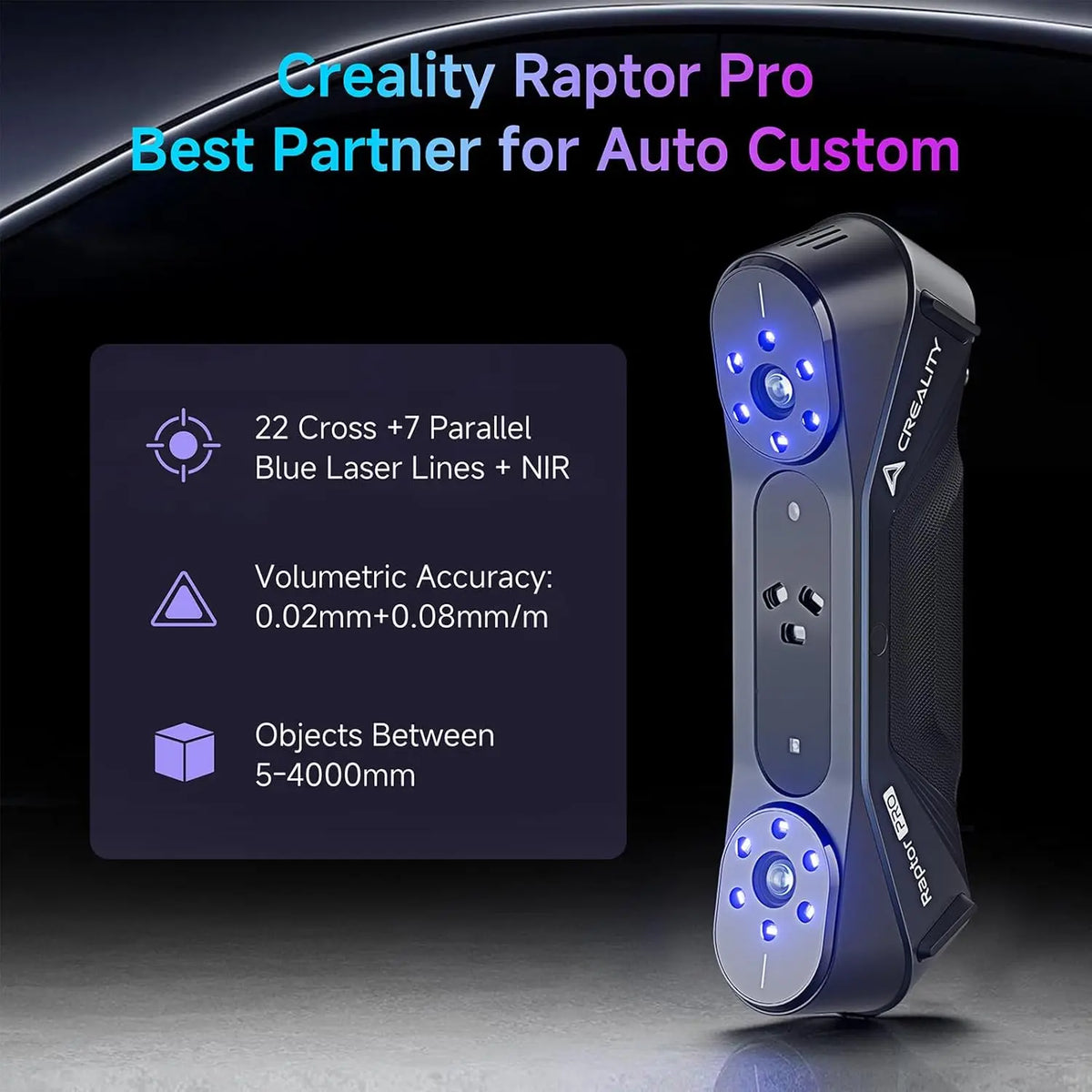 Creality Raptor Pro 3D Scanner 22+7 Blue Laser Line/NIR 0.02mm Accuracy 60FPS Anti-Shake Tracking Support 5-2000mm Objects