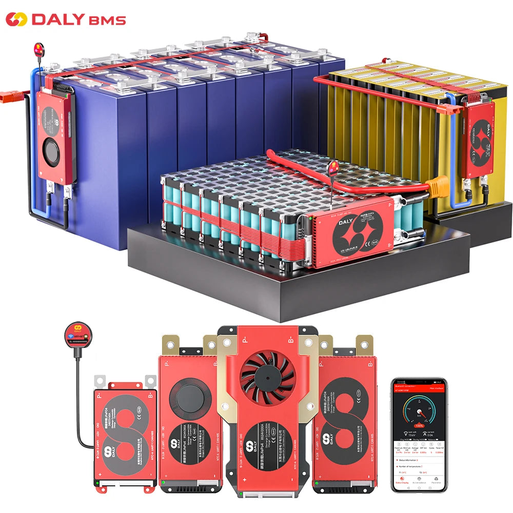 Daly BMS Smart BMS LiFePo4 4S 12V BMS 8S 24S 72V 48V 16S 40A 60A 100A 150A 200A 250A 300A 3.7V Li-Ion BMS 7S 13S 14S 3.2V BMS