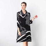 Miyake Pleated Dress Summer Fashion Loose Fit Long Sleeve Elegant Mid-Length Ideal for Covering Up and Relaxing Wear 2024