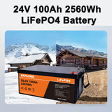 EKPAOWE 24V 25.6V 100AH LiFePO4 Battery 6000+ Deep Cycles Rechargeable Lithium Battery Pack up to 48V 51.2V 400Ah Low-Temp Protection For Fishing, Portable Power Station, Golf Cart, Boat, Camper, Marine, Trolling Motor, Off-Grid, Solar Energy Storage