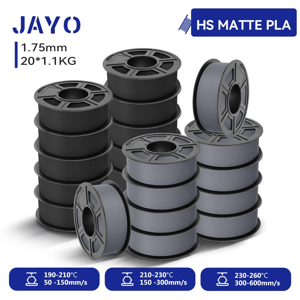 JAYO 20 Rolls 3D PLA Matte/High Speed PLA matte Printer Filament 1.75mm Neatly Wound PLA with Matte Finish Print for 3D Printer