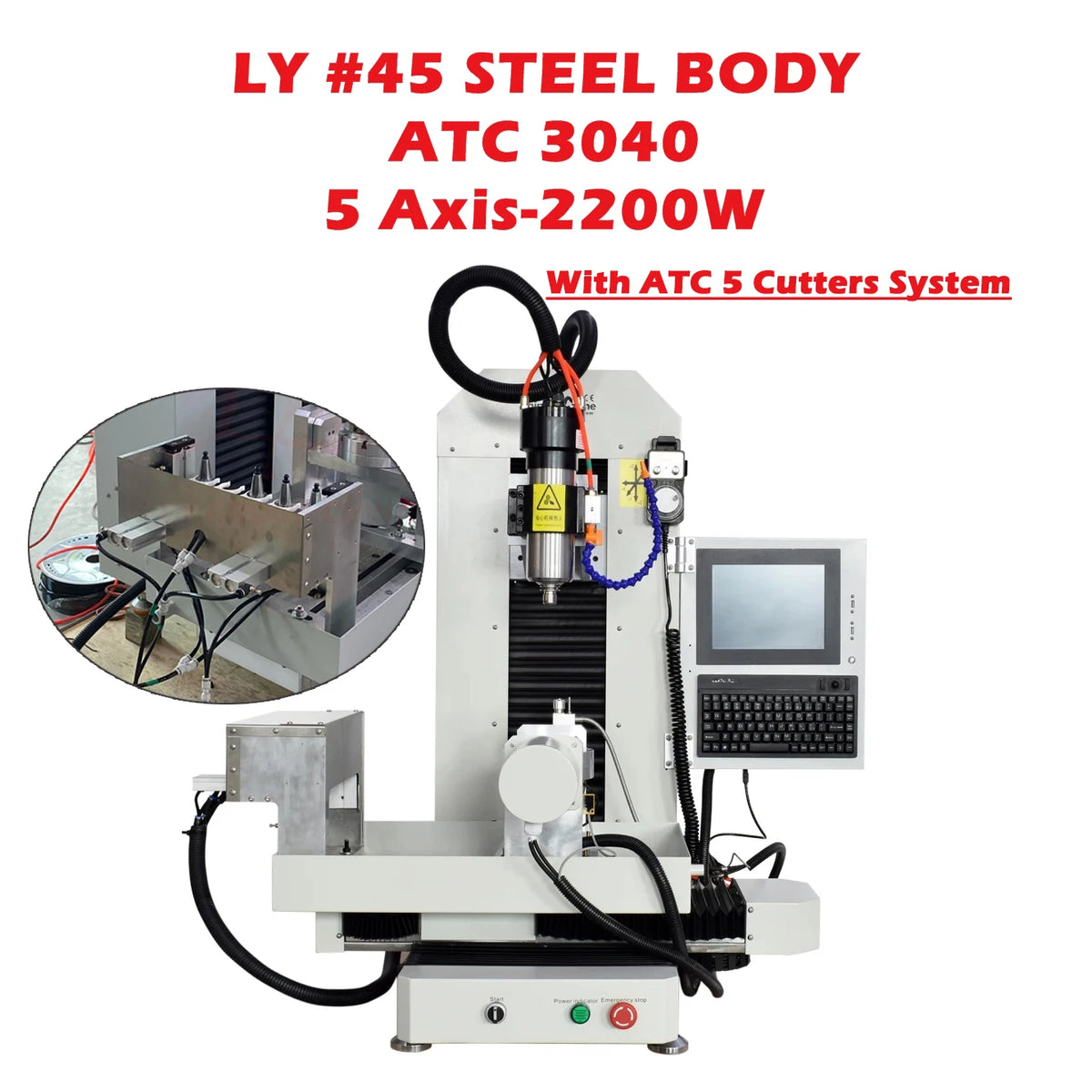 Steel Structure Metal 5 Axis 2.2KW CNC Router 3040 Option ATC System XYZAC Closed Loop or Servo Motor Engraving Milling Machine