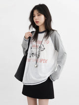 CHIC VEN Korean Women T-Shirts Loose Casual New O Neck Contrasting Letter Printed Long Sleeved Female Tops Spring Autumn 2025