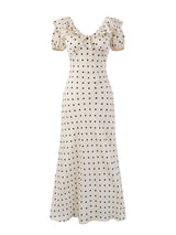 Chu Sau beauty Women New Fashion Sweet Polka Dot Print Chic Ruffles Midi Dress French V-Neck Puff Sleeve Vintage Party Dresses