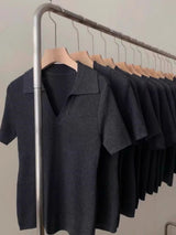 French short shoulder sleeve women's lapel knit top women's spring and summer thin ice silk polo collar of solid color T-shirt